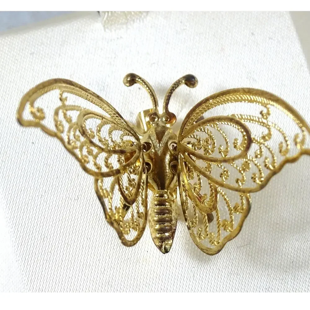 Vintage Gold Tone Trembler Butterfly Brooch | Movable Flutter Wings Spring Pin